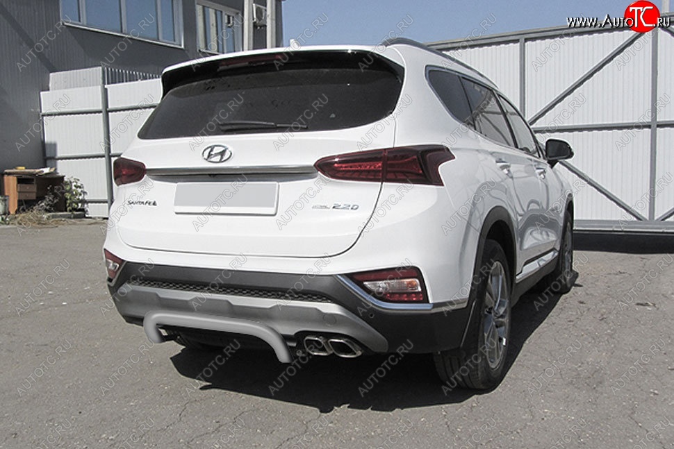 7 999 р. Защита заднего бампера Slitkoff (скоба, d57 мм) Hyundai Santa Fe TM дорестайлинг (2018-2021) (Сталь с полимерным покрытием. Цвет: серебристый)  с доставкой в г. Йошкар-Ола