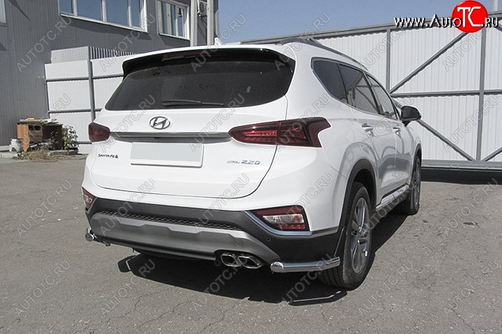 12 299 р. Защита заднего бампера Slitkoff (уголки, d57)  Hyundai Santa Fe  TM (2018-2021) дорестайлинг (Нержавейка, Полированная)  с доставкой в г. Йошкар-Ола