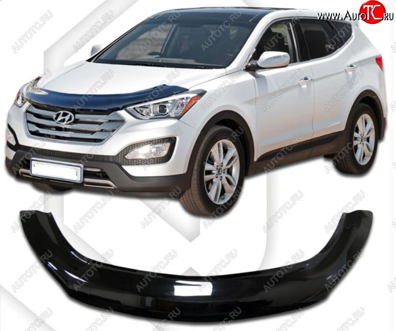 2 599 р. Дефлектор капота CA-Plastiс exclusive Hyundai Santa Fe DM дорестайлинг (2012-2016) (Classic черный, Без надписи)  с доставкой в г. Йошкар-Ола