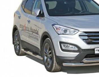 Защита порогов ТехноСфера (Техно Сфера) (нержавейка, с проступью, d76 mm) Hyundai Santa Fe DM дорестайлинг (2012-2016)