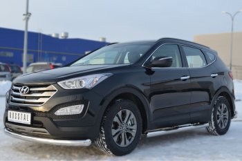 13 599 р. Защита порогов с проступями SLITKOFF (труба D76 мм) Hyundai Santa Fe DM дорестайлинг (2012-2016) (Защита порогов с закругленными торцами (вариант 3))  с доставкой в г. Йошкар-Ола. Увеличить фотографию 4