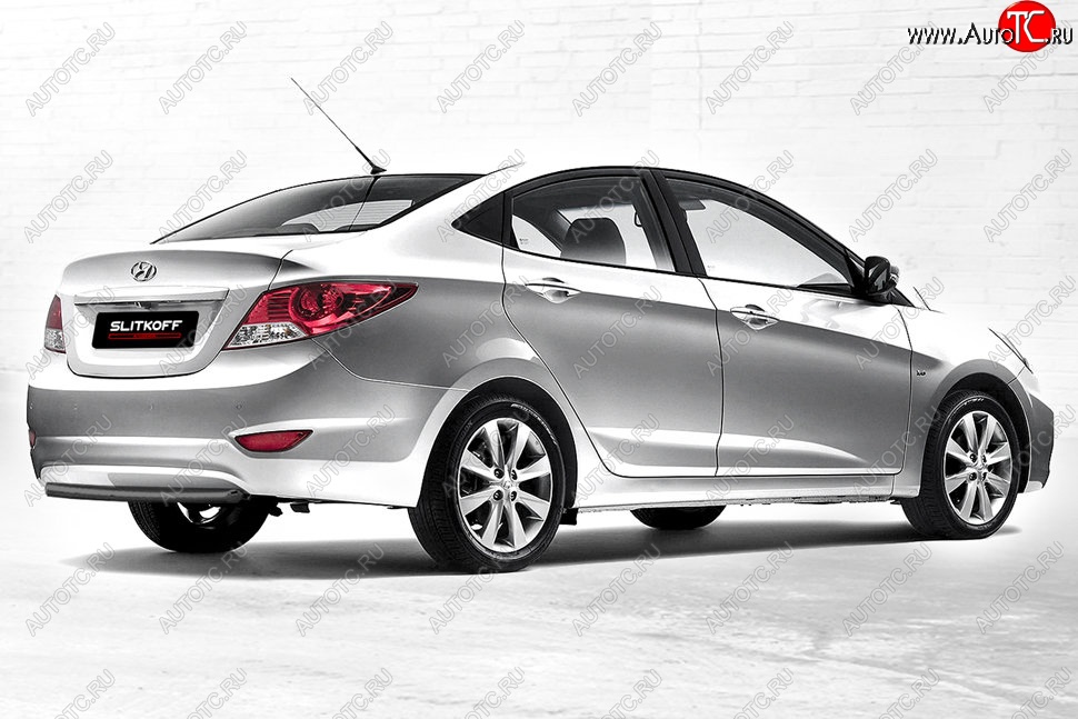 3 379 р. Защита заднего бампера Slitkoff (d42)  Hyundai Solaris  RBr (2010-2014) седан дорестайлинг (Сталь с полимерным покрытием. Цвет: чёрный)  с доставкой в г. Йошкар-Ола