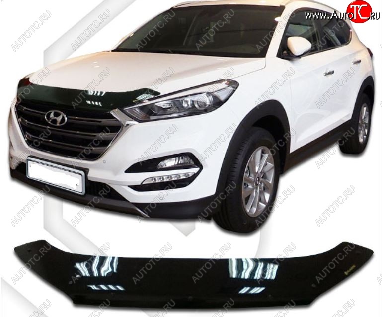 2 189 р. Дефлектор капота CA-Plastic  Hyundai Tucson  TL (2015-2021) дорестайлинг, рестайлинг (Classic черный, Без надписи)  с доставкой в г. Йошкар-Ола