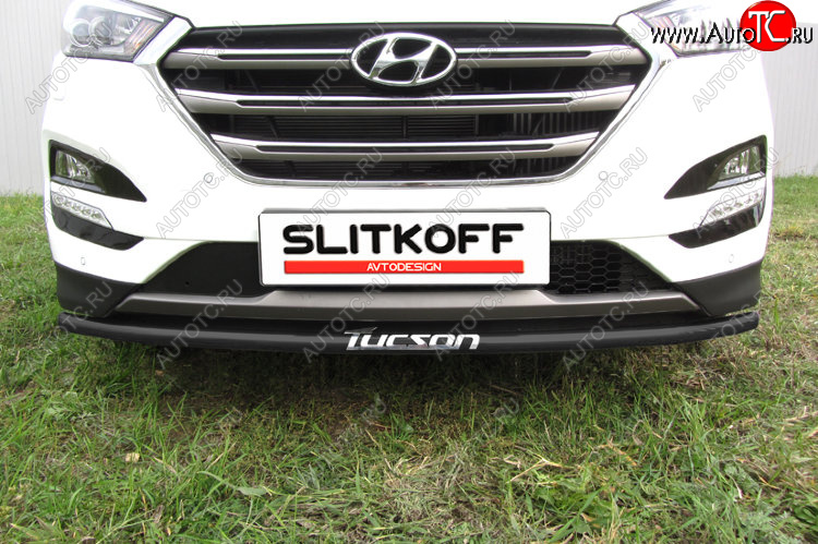 7 549 р. Защита заднего бампера Slitkoff (Ø 42 мм, с надписью) Hyundai Tucson TL дорестайлинг (2015-2018) (Сталь с полимерным покрытием. Цвет: черный)  с доставкой в г. Йошкар-Ола