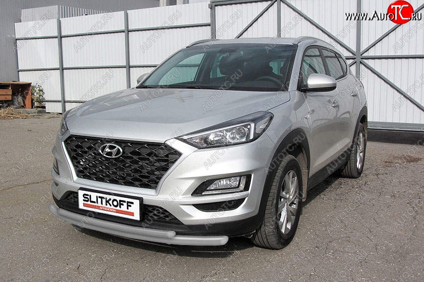 9 999 р. Защита переднего бампера Slitkoff (двойная, d57/42)  Hyundai Tucson  TL (2018-2021) рестайлинг (Сталь с полимерным покрытием. Цвет: серебристый)  с доставкой в г. Йошкар-Ола