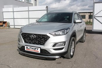 14 449 р. Защита переднего бампера Slitkoff (d57 мм)  Hyundai Tucson  TL (2018-2021) рестайлинг (Нержавейка, Полированная)  с доставкой в г. Йошкар-Ола. Увеличить фотографию 1