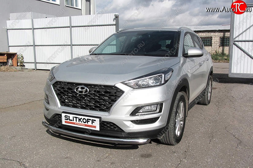 15 999 р. Защита переднего бампера Slitkoff (d57 мм) Hyundai Tucson TL рестайлинг (2018-2021) (Нержавейка, Полированная)  с доставкой в г. Йошкар-Ола