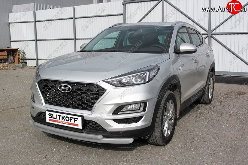 11 799 р. Защита переднего бампера Turbo Slitkoff (двойная, d57/42 мм) Hyundai Tucson TL рестайлинг (2018-2021) (Сталь с полимерным покрытием. Цвет: серебристый)  с доставкой в г. Йошкар-Ола