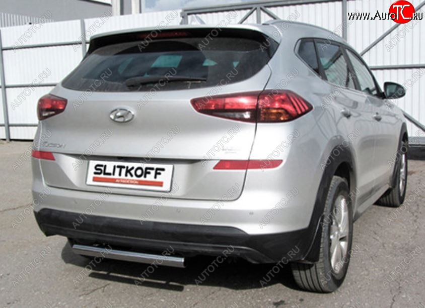 7 999 р. Защита заднего бампера Slitkoff (Turbo, короткая, d57)  Hyundai Tucson  TL (2018-2021) рестайлинг (Нержавейка, Полированная)  с доставкой в г. Йошкар-Ола