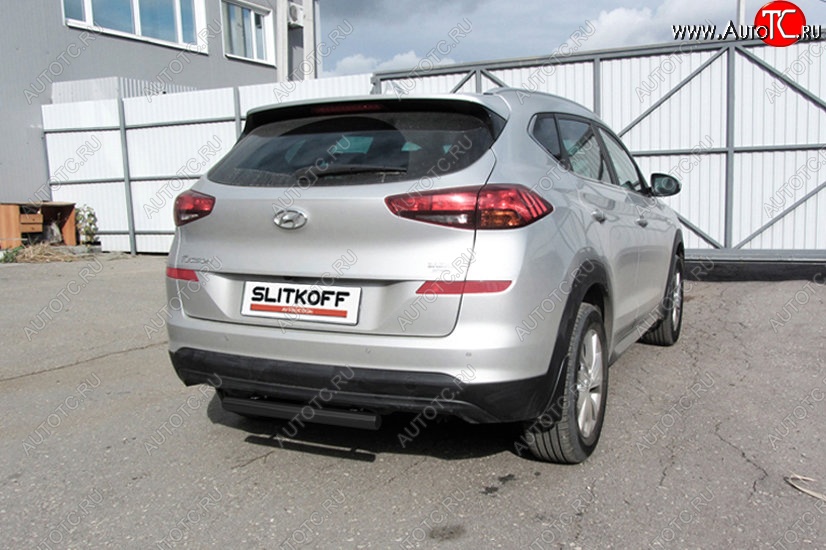 5 599 р. Защита заднего бампера Slitkoff (Turbo, короткая, d57) Hyundai Tucson TL рестайлинг (2018-2021) (Сталь с полимерным покрытием. Цвет: чёрный)  с доставкой в г. Йошкар-Ола