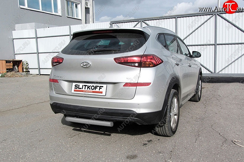 6 199 р. Защита заднего бампера Slitkoff (Turbo, короткая, d57)  Hyundai Tucson  TL (2018-2021) рестайлинг (Сталь с полимерным покрытием. Цвет: серебристый)  с доставкой в г. Йошкар-Ола