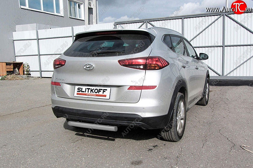 5 599 р. Защита заднего бампера Slitkoff (d57 мм) Hyundai Tucson TL рестайлинг (2018-2021) (Сталь с полимерным покрытием. Цвет: серебристый)  с доставкой в г. Йошкар-Ола