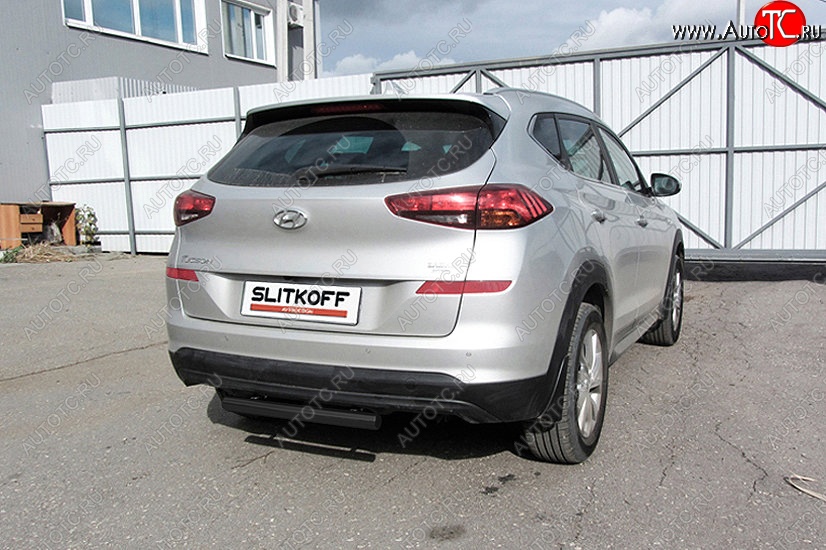 5 599 р. Защита заднего бампера Slitkoff (d57 мм)  Hyundai Tucson  TL (2018-2021) рестайлинг (Сталь с полимерным покрытием. Цвет: чёрный )  с доставкой в г. Йошкар-Ола