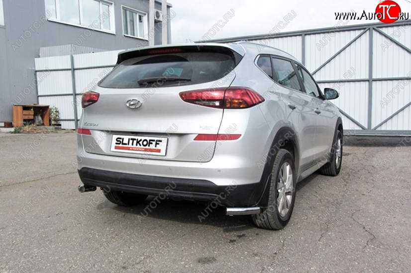 7 349 р. Защита заднего бампера Slitkoff (Turbo, уголки, d57)  Hyundai Tucson  TL (2018-2021) рестайлинг (Нержавейка, Полированная)  с доставкой в г. Йошкар-Ола