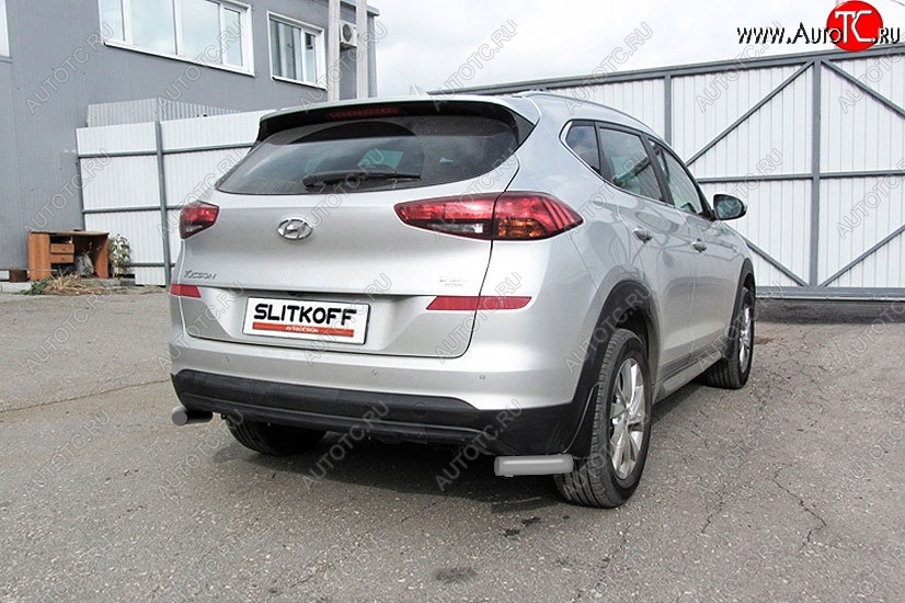 4 999 р. Защита заднего бампера Slitkoff (Turbo, уголки, d57)  Hyundai Tucson  TL (2018-2021) рестайлинг (Сталь с полимерным покрытием. Цвет: серебристый)  с доставкой в г. Йошкар-Ола