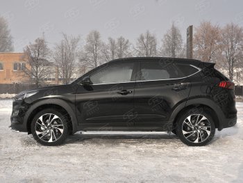 26 999 р. Порожки для ног SLITKOFF (Ø42 мм)  Hyundai Tucson  TL (2018-2021) рестайлинг (Лист алюминиевый, труба - нержавейка)  с доставкой в г. Йошкар-Ола. Увеличить фотографию 2