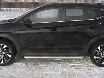 26 999 р. Порожки для ног SLITKOFF (Ø42 мм)  Hyundai Tucson  TL (2018-2021) рестайлинг (Лист алюминиевый, труба - нержавейка)  с доставкой в г. Йошкар-Ола. Увеличить фотографию 3