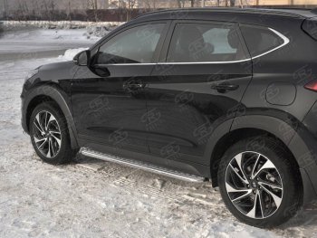 25 849 р. Порожки для ног SLITKOFF (Ø42 мм) Hyundai Tucson TL рестайлинг (2018-2021) (Лист алюминиевый, труба - сталь окрашенная в черный цвет)  с доставкой в г. Йошкар-Ола. Увеличить фотографию 3