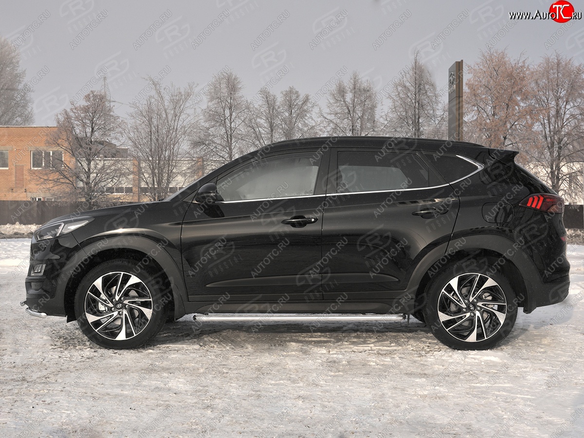 38 999 р. Порожки для ног SLITKOFF (Ø42 мм)  Hyundai Tucson  TL (2018-2021) рестайлинг (Лист нержавейка, труба - нержавейка)  с доставкой в г. Йошкар-Ола