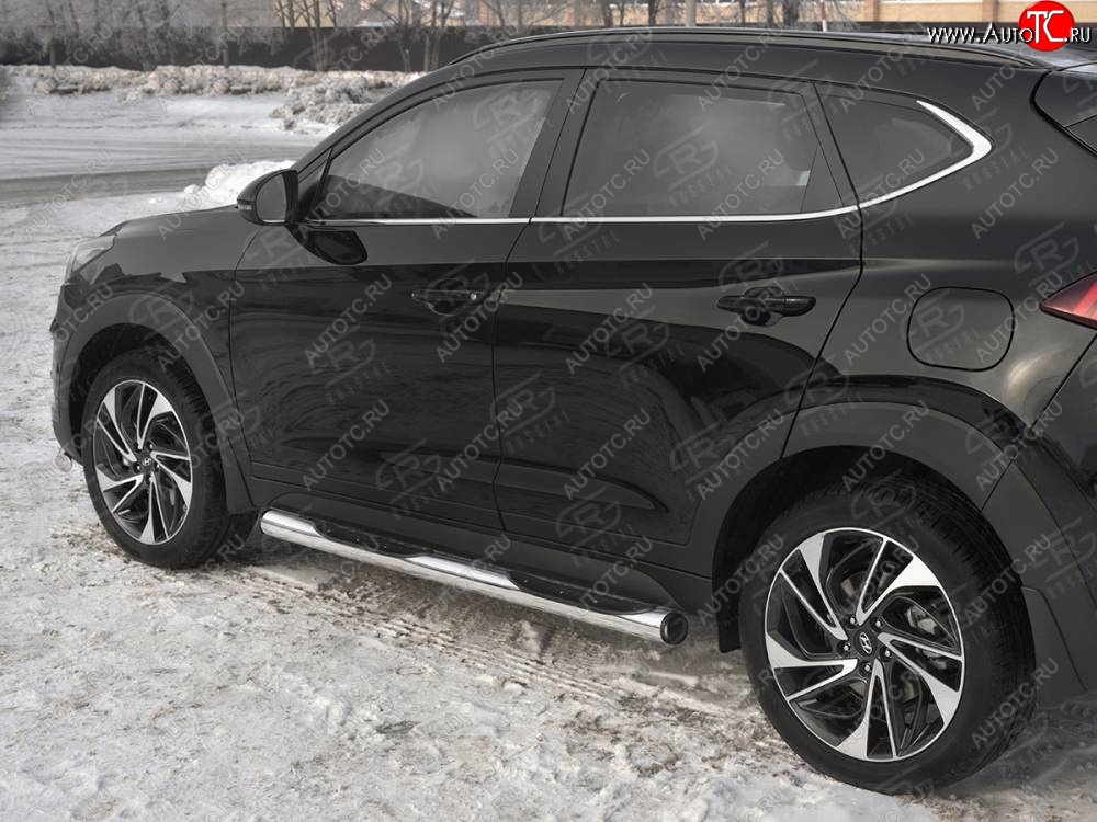 22 549 р. Защита порогов (Ø76 мм с проступью, нержавейка) SLITKOFF  Hyundai Tucson  TL (2018-2021) рестайлинг (С пластиковыми заглушками на торцах)  с доставкой в г. Йошкар-Ола