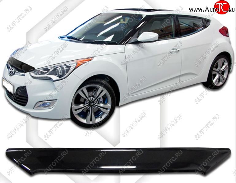 1 799 р. Дефлектор капота CA-Plastic  Hyundai Veloster  FS (2011-2018) дорестайлинг, рестайлинг (Classic черный, Без надписи)  с доставкой в г. Йошкар-Ола