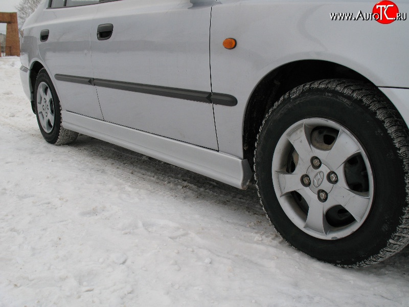 4 099 р. Пороги накладки Style  Hyundai Accent  седан ТагАЗ (2001-2012) (Неокрашенные)  с доставкой в г. Йошкар-Ола