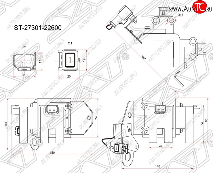 2 169 р. Катушка зажигания SAT  Hyundai Accent  седан ТагАЗ - Getz  TB  с доставкой в г. Йошкар-Ола