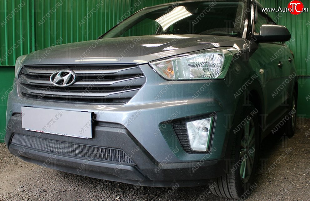 1 469 р. Защитная сетка на бампер Russtal (черная) Hyundai Creta GS дорестайлинг (2015-2019)  с доставкой в г. Йошкар-Ола