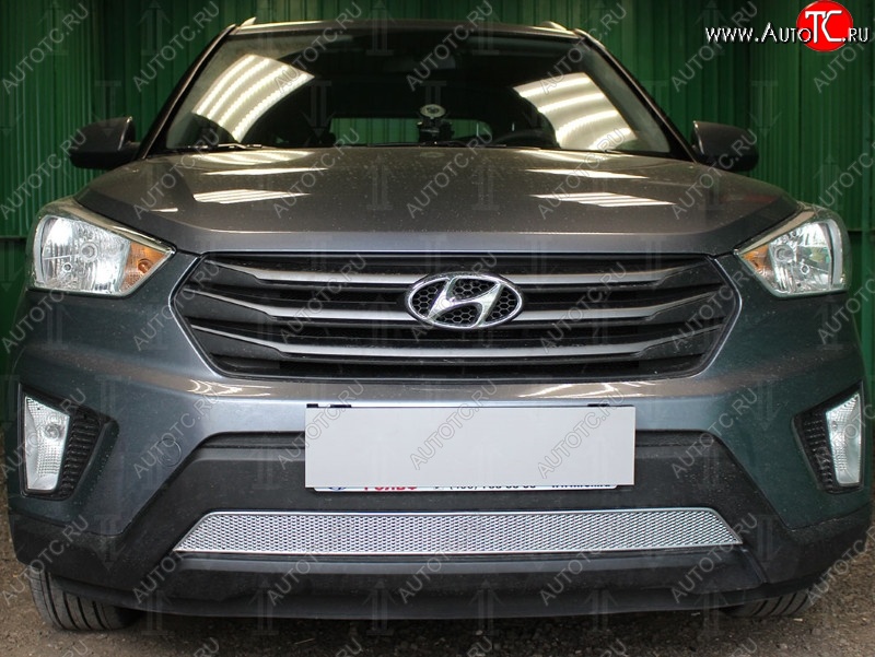 1 539 р. Защитная сетка на бампер Russtal (хром)  Hyundai Creta  GS (2015-2021) дорестайлинг, рестайлинг  с доставкой в г. Йошкар-Ола