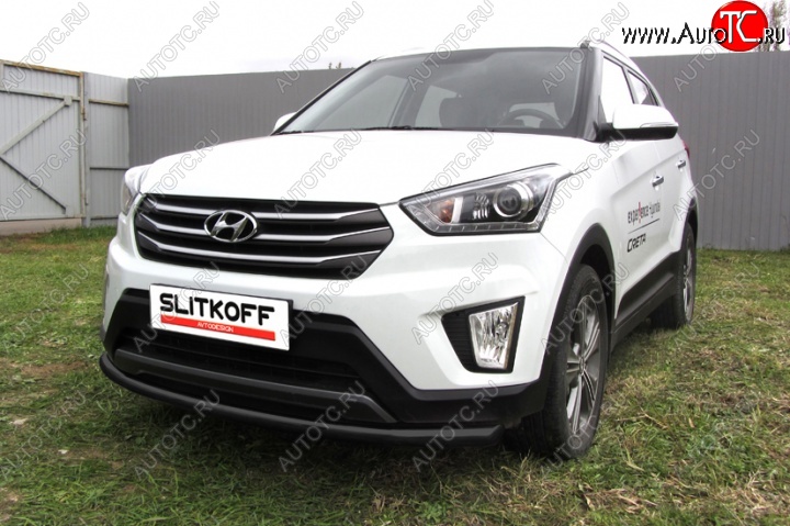 8 249 р. Защита переднего бампера Slitkoff (d57, черная) Hyundai Creta GS дорестайлинг (2015-2019) (Цвет: серебристый)  с доставкой в г. Йошкар-Ола