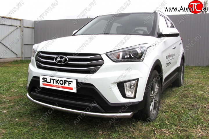 12 899 р. Одинарная защита переднего бампера диаметром 57 мм Slitkoff Hyundai Creta GS дорестайлинг (2015-2019) (Нержавейка, Полированная)  с доставкой в г. Йошкар-Ола