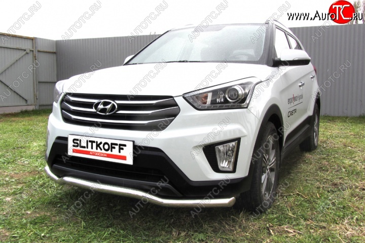 12 649 р. Защита переднего бампера из изогнутой трубы диаметром 57 мм Slitkoff  Hyundai Creta  GS (2015-2021) дорестайлинг, рестайлинг (Нержавейка, Полированная)  с доставкой в г. Йошкар-Ола