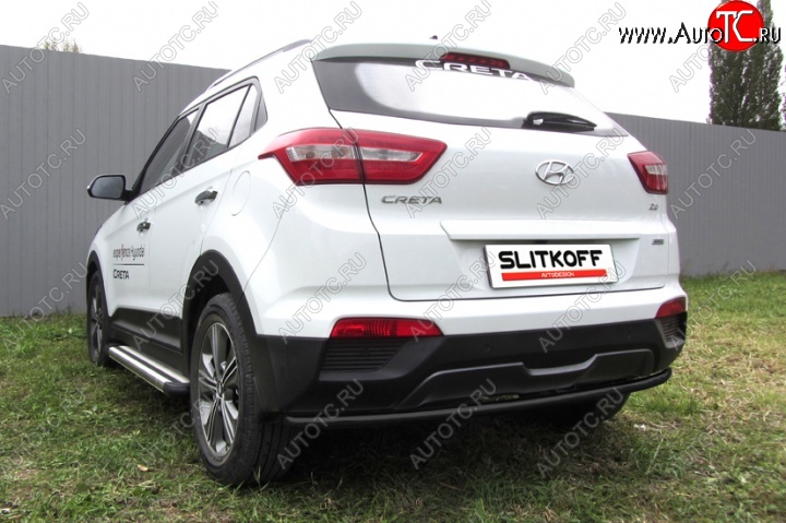 6 399 р. Защита заднего бампера из трубы d42 Slitkoff (радиусная) Hyundai Creta GS дорестайлинг (2015-2019) (Цвет: серебристый)  с доставкой в г. Йошкар-Ола