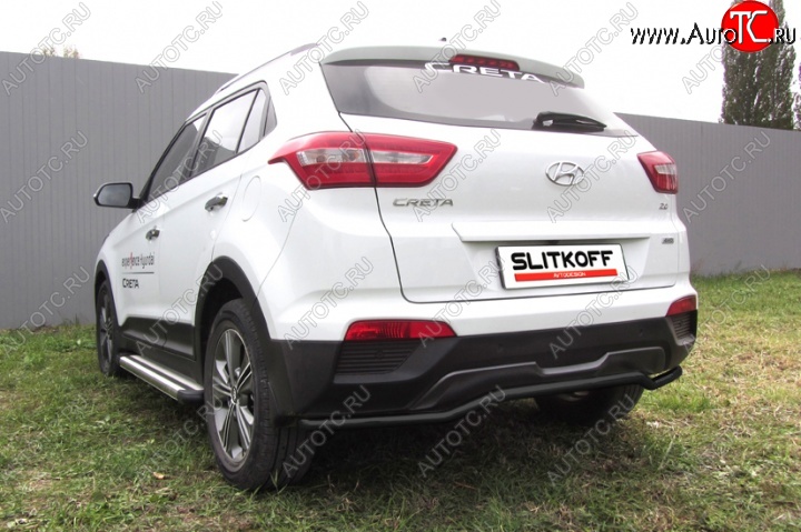 8 599 р. Защита заднего бампера из трубы d42 Slitkoff (волна) Hyundai Creta GS дорестайлинг (2015-2019) (Цвет: серебристый)  с доставкой в г. Йошкар-Ола