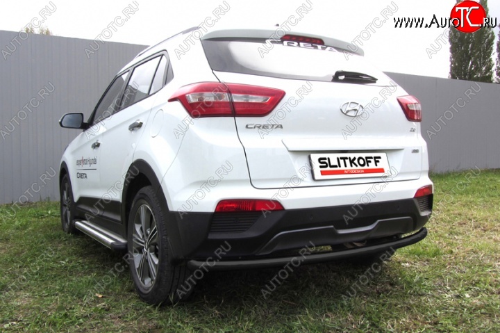 7 899 р. Защита заднего бампера из трубы d57 Slitkoff (радиусная) Hyundai Creta GS дорестайлинг (2015-2019) (Цвет: серебристый)  с доставкой в г. Йошкар-Ола