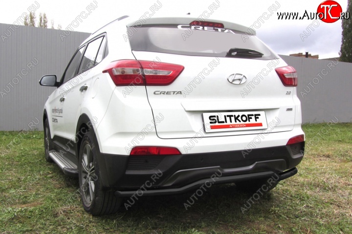 8 849 р. Защита заднего бампера из трубы d57 Slitkoff (сталь, скоба)  Hyundai Creta  GS (2015-2021) дорестайлинг, рестайлинг (Цвет: серебристый)  с доставкой в г. Йошкар-Ола