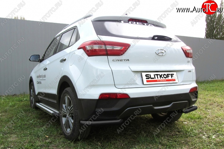 7 549 р. Защита заднего бампера из уголков d57 Slitkoff Hyundai Creta GS дорестайлинг (2015-2019) (Цвет: серебристый)  с доставкой в г. Йошкар-Ола