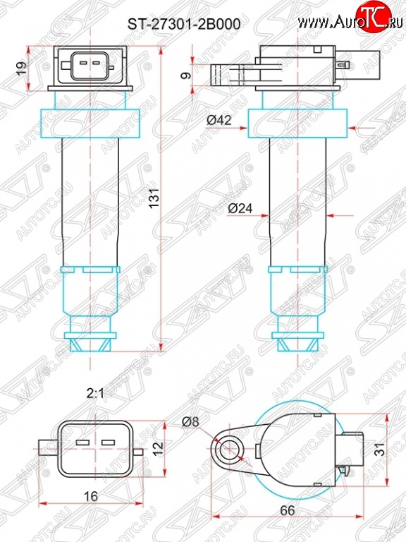 1 029 р. Катушка зажигания SAT  Hyundai Elantra  HD (2006-2011), KIA Cerato  2 TD (2008-2013)  с доставкой в г. Йошкар-Ола