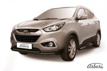 7 649 р. Защита переднего бампера Arbori (черная, 2 трубы d57 и 42 mm) Hyundai IX35 LM дорестайлинг (2009-2013)  с доставкой в г. Йошкар-Ола. Увеличить фотографию 1