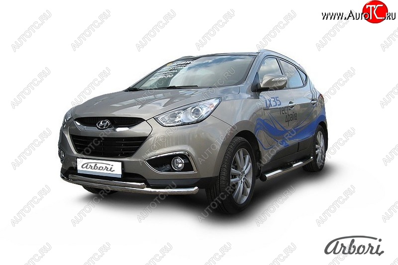 14 489 р. Защита переднего бампера Arbori (нержавейка, 2 трубы d57 и 42 mm) Hyundai IX35 LM рестайлинг (2013-2018)  с доставкой в г. Йошкар-Ола