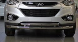 11 899 р. Двойная защита переднего бампера из труб диаметром 63 и 51 мм Petroil Tuning  Hyundai IX35  LM (2009-2018) дорестайлинг, рестайлинг (Нержавеющая полированная сталь)  с доставкой в г. Йошкар-Ола. Увеличить фотографию 3