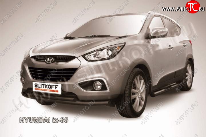 9 899 р. Защита переднего бампера из труб d57+d42 Slitkoff Hyundai IX35 LM рестайлинг (2013-2018) (Цвет: серебристый)  с доставкой в г. Йошкар-Ола