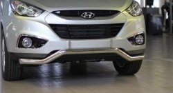 11 849 р. Фигурная защита переднего бампера диаметром 63 мм Petroil Tuning Hyundai IX35 LM рестайлинг (2013-2018) (Нержавеющая полированная сталь)  с доставкой в г. Йошкар-Ола. Увеличить фотографию 2