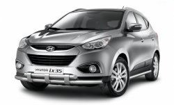 Защита порогов из круглой трубы диаметром 63 мм Petroil Tuning Hyundai IX35 LM рестайлинг (2013-2018)  (Нержавеющая полированная сталь)