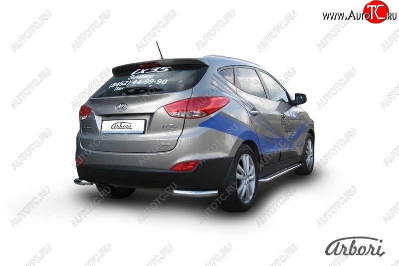 8 189 р. Защита заднего бампера Arbori (уголки, нержавейка, 1 труба d57 mm). Hyundai IX35 LM рестайлинг (2013-2018)  с доставкой в г. Йошкар-Ола