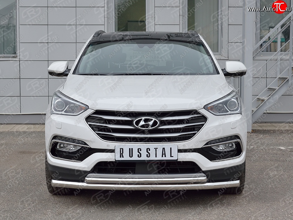 21 649 р. Защита переднего бампера (2 трубыØ63 и 42 мм, нержавейка) SLITKOFF Hyundai Santa Fe DM рестайлинг (2015-2019)  с доставкой в г. Йошкар-Ола