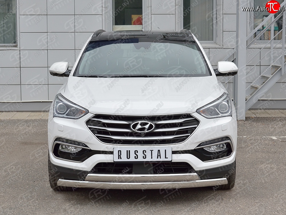 27 999 р. Защита переднего бампера (2 трубыØ75х42 мм, нержавейка, Premium) Russtal Hyundai Santa Fe DM рестайлинг (2015-2019)  с доставкой в г. Йошкар-Ола