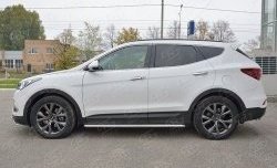 Широкая защита порогов с трубой диаметром 42 мм Premium SLITKOFF Hyundai (Хюндаи) Santa Fe (Санта)  DM (2015-2019) DM рестайлинг