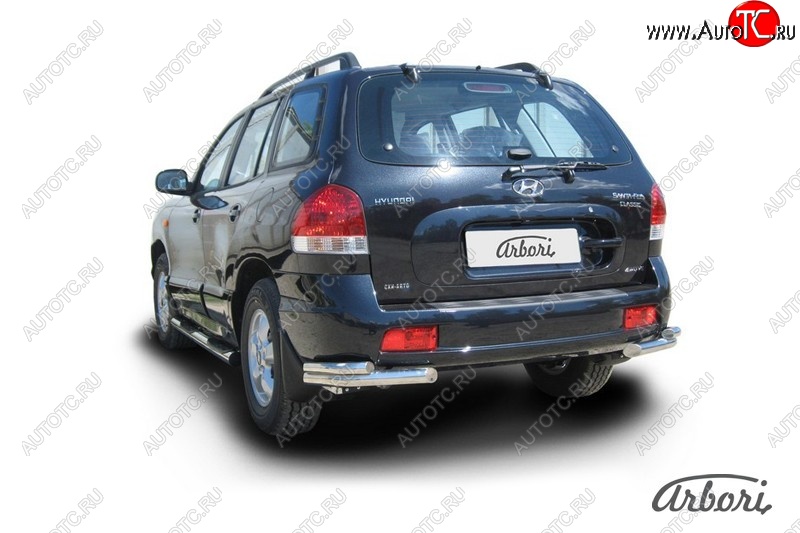 9 899 р. Защита заднего бампера Arbori (уголки, черная, 2 трубы d57 и 42 mm). Hyundai Santa Fe SM (2000-2012)  с доставкой в г. Йошкар-Ола