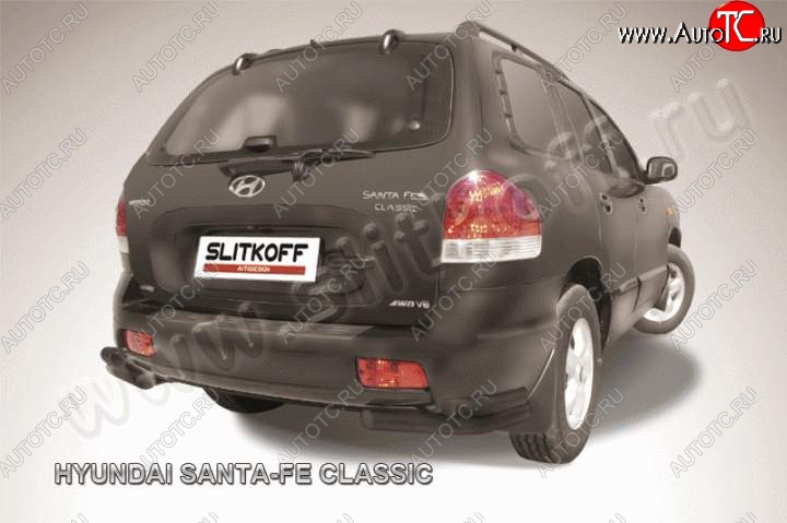 6 899 р. Защита заднего бампера из уголков d57+d42 Slitkoff (двойные)  Hyundai Santa Fe  SM (2000-2012) (Цвет: серебристый)  с доставкой в г. Йошкар-Ола